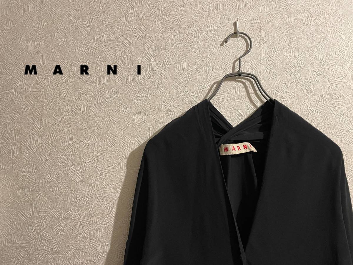 ◯ イタリア製 MARNI レーヨン ドレープ ブラウス / マルニ シャツ ノーカラー ドロップショルダー ブラック 黒 38 Ladies #Sirchive