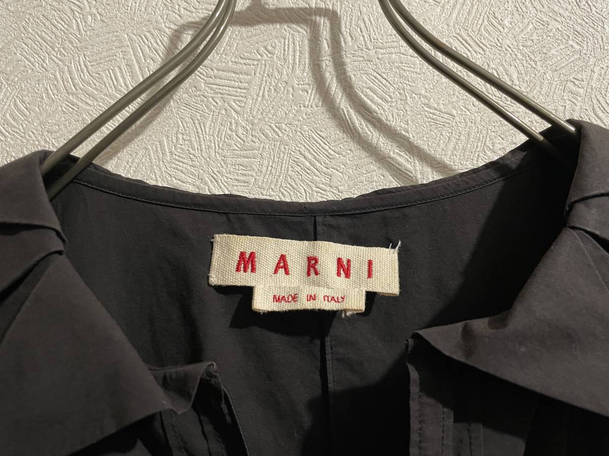 ◯ イタリア製 MARNI ピンタック ブロード ワンピース / マルニ シャツ フリル スキッパー ダークブラウン 茶 38 Ladies #Sirchiveの画像10