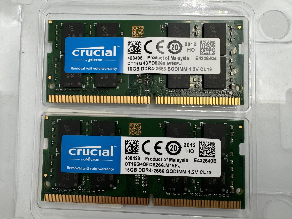 ノートパソコン用メモリ Crucial DDR4-2666 SO-DIMM 16GBx2 32GB キット