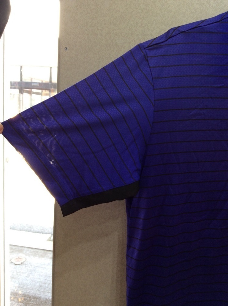 アディダス メンズ 青紫×黒ボーダー半袖ポロシャツ サイズO/XG_画像2