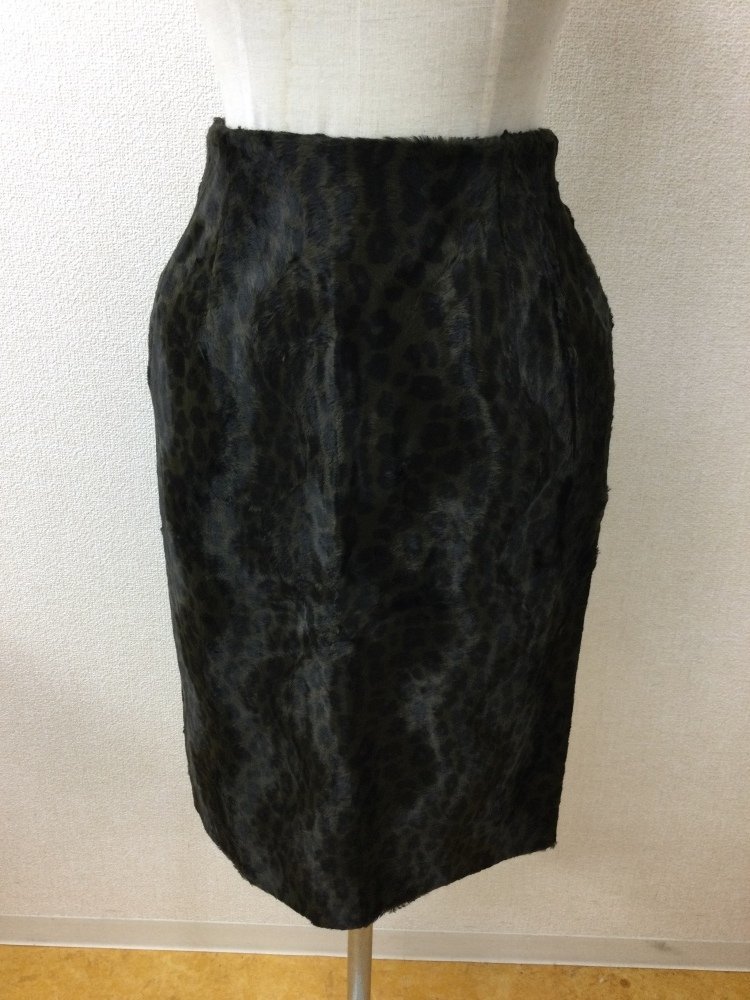 レリアン キャラオクルス カーキに黒レオパード フェイクファースカート とも布ベルト付き サイズ9_ベルトを外した状態