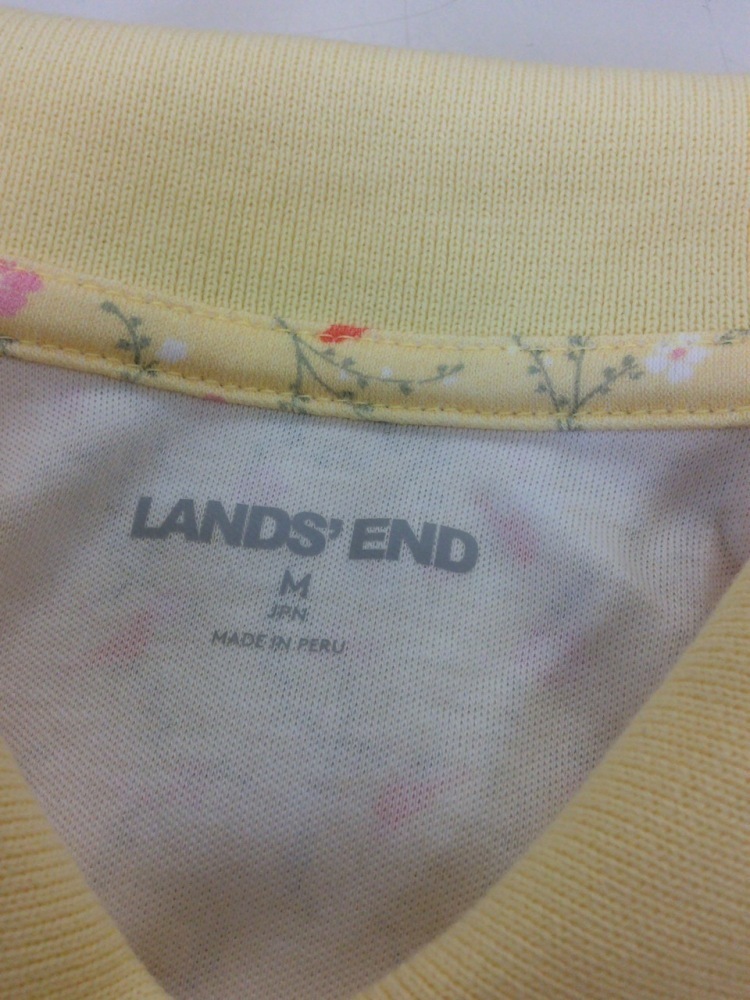 LAND’S END うすい黄色のポロシャツ オレンジ小鳥やピンクの小花柄 サイズM_画像4