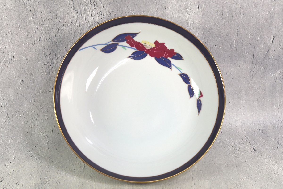 香蘭社 陶器 ボウル 大皿 盛皿 食器 417 JB9 ブルー×ホワイト系 金彩 金縁 和食器_画像1