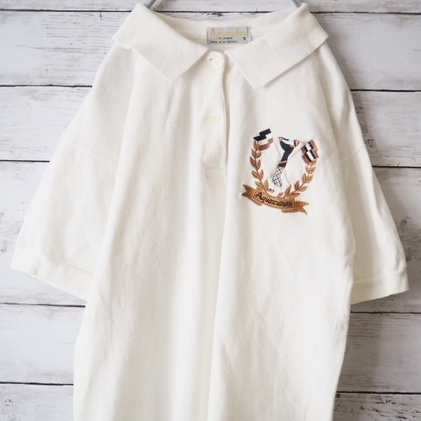 【人気】Aquascutum/アクアスキュータム ロゴ刺繍ポロシャツ イギリス製 ホワイト サイズS レディース/941_画像3