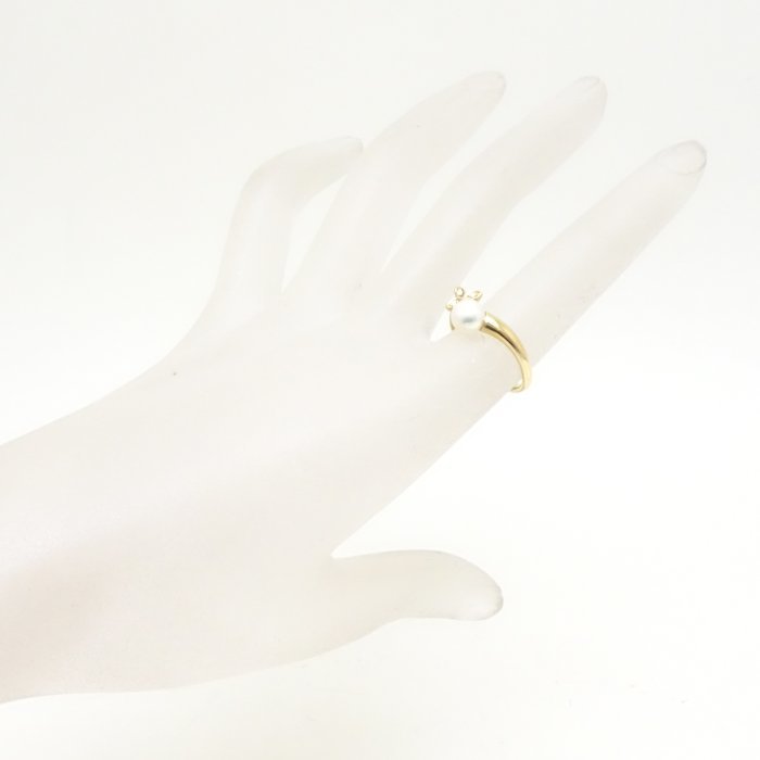 MIKIMOTO Mikimoto кольцо кольцо жемчуг 6 мм бриллиант 11 номер жемчуг цветок узор K18YG желтое золото /291037[ б/у ]