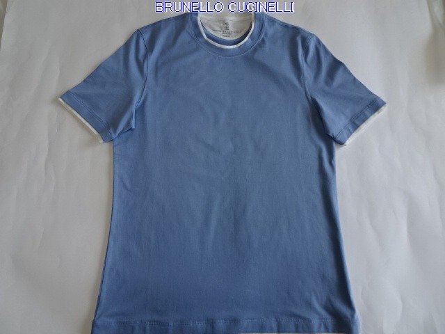 新品ブルネロクチネリ・ダブルレイヤード・コットンジャージースリムフィット・TシャツライトブルーSサイズ２０２３春夏モデル
