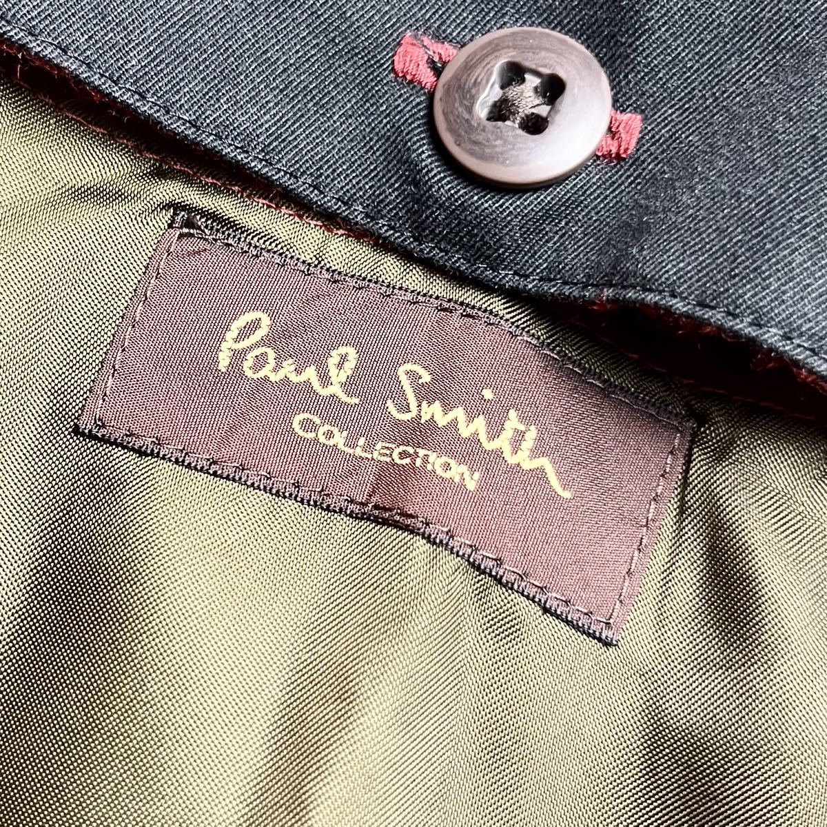 【最高級】 Paul Smith Collection ポールスミス Olmetex 生地 裏地で魅せる ライナー レッド メンズ トレンチコート ブラック L_画像5