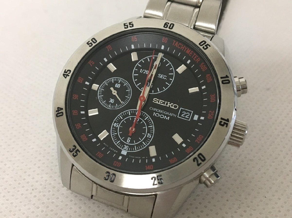 【D-1487】SEIKO セイコー　クォーツ 腕時計 クロノグラフ 100M　7T92-0LV0 現状品【千円市場】_画像2