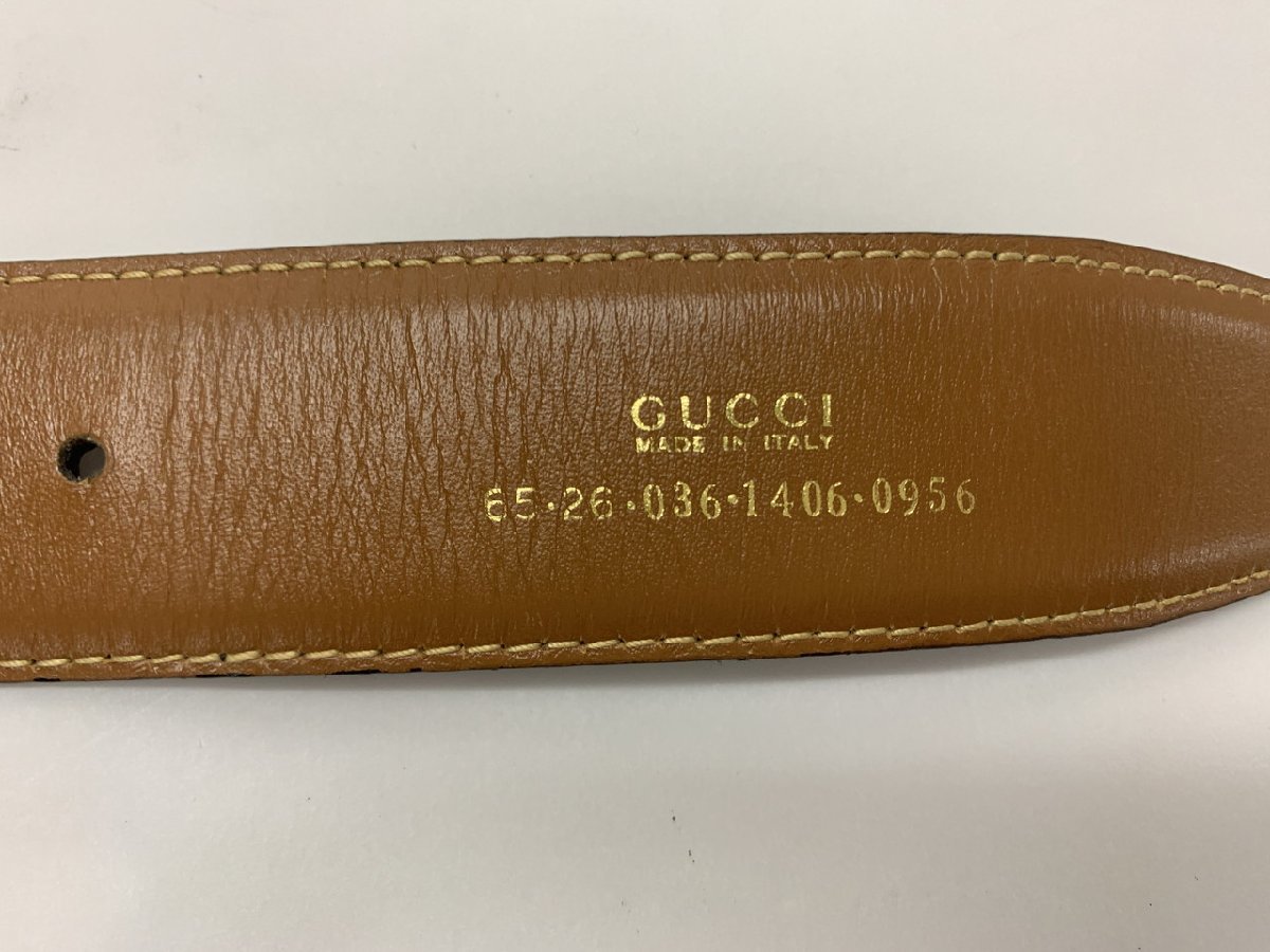 【N2-0986】GUCCI グッチ レザー バックルベルト 65 26 036 1406 0956 ブラウン系 ゴールド系 約88cm 現状品【千円市場】_画像8