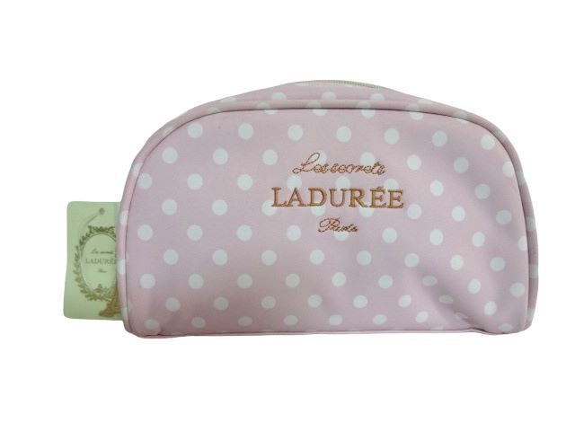 新品未使用 正規品 スクレ・ラデュレ LADUREE ポーチ 化粧ポーチ ドット柄 ピンク 桃色 ゴールドチャーム付き タグ付き_画像1