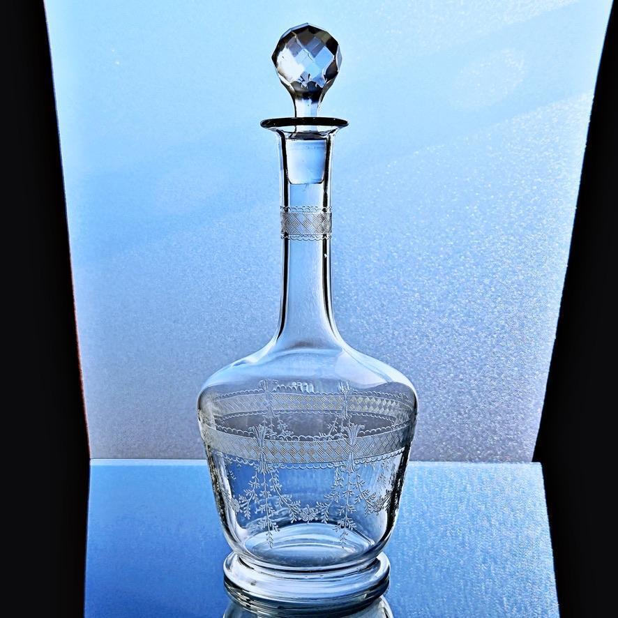 素敵なオールドサンルイSaint Louis パパンPapinの花柄レースデキャンタ カラフェ水差しフラコーン香水瓶 20世紀初頭フランスアンティーク