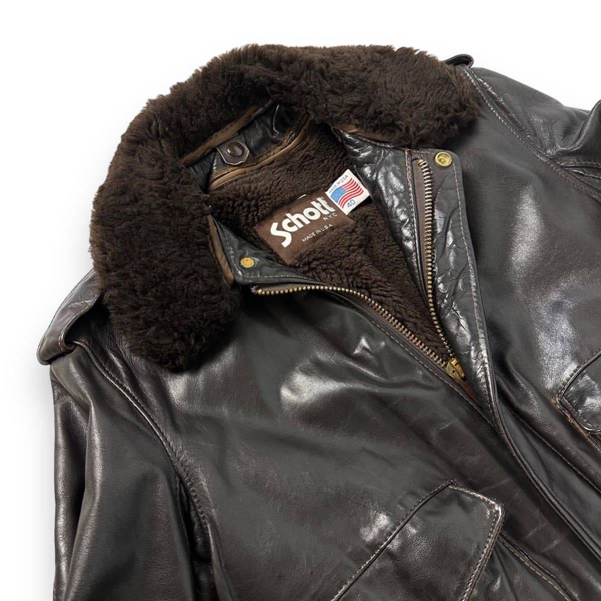【希少品】Schott ショット 184SM A-2 レザー ボンバー フライト ジャケット 襟ボア インナー バッジ付き 40サイズ ブラウン 米国製 【希少品】Schott ショット 184SM A-2 レザー ボンバー フライト ジャケット 襟ボア インナー バッジ付き 40サイズ ブラウン 米国製