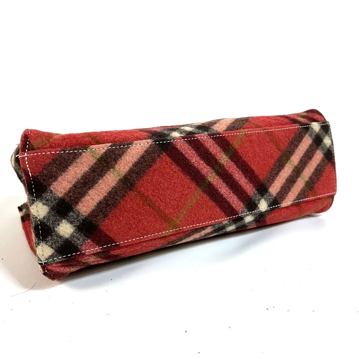 【美品】バーバリーブルーレーベル ハンドバッグ ワンハンドル チェック ウール 美品】BURBERRY BLUE LABEL バーバリー ブルーレーベル ウール