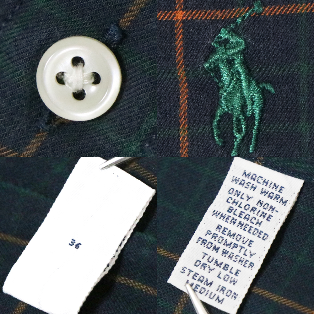 アメリカ購入品 USED品 POLO RALPH LAUREN BLAIRE ポロ ラルフローレン ブライアー ライトネル ボタンダウンシャツ 緑×橙 緑ポニー Ｍ_画像10