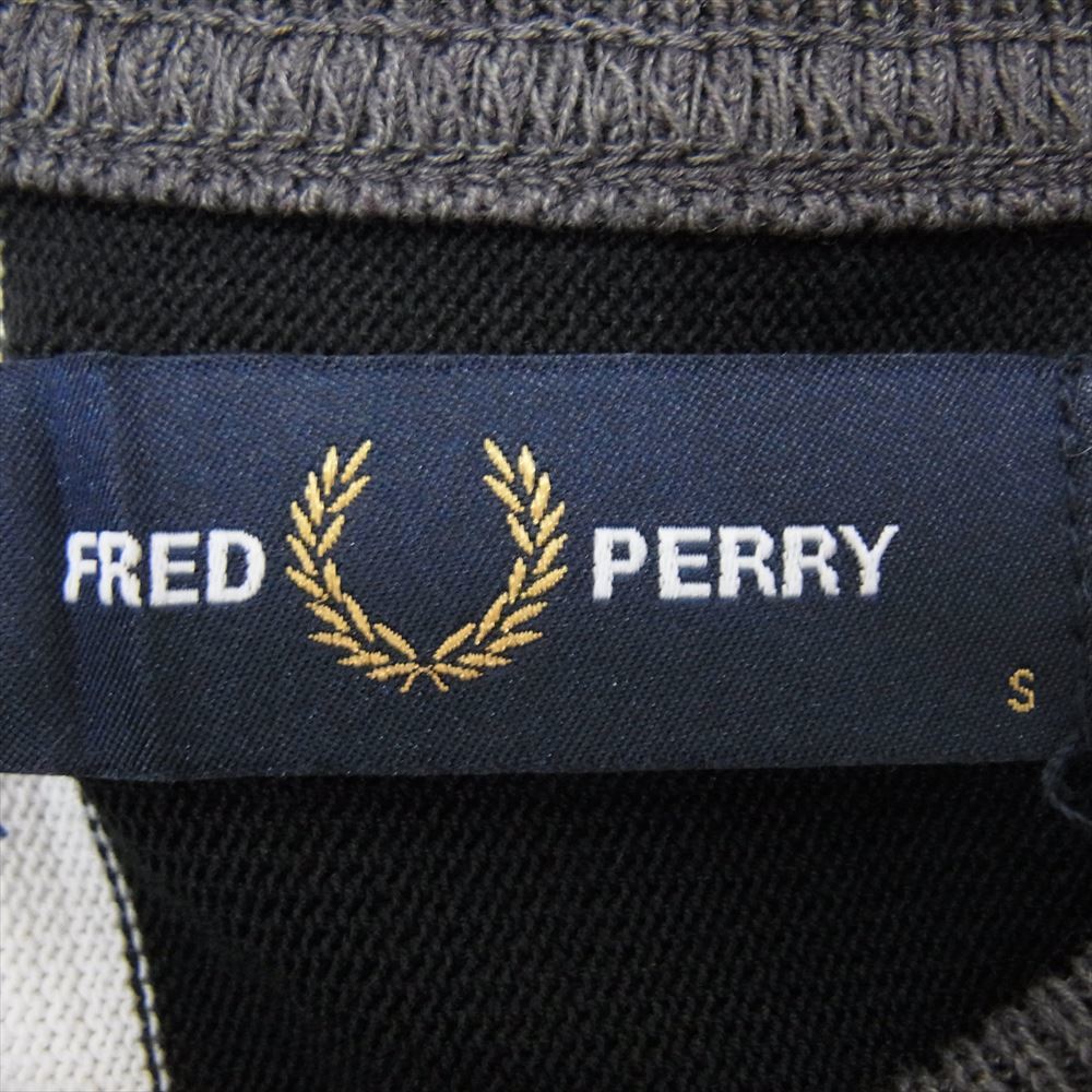 FRED PERRY フレッドペリー ロゴ刺繍 ストライプ ニット Tシャツ グレー系 S【中古】_画像4