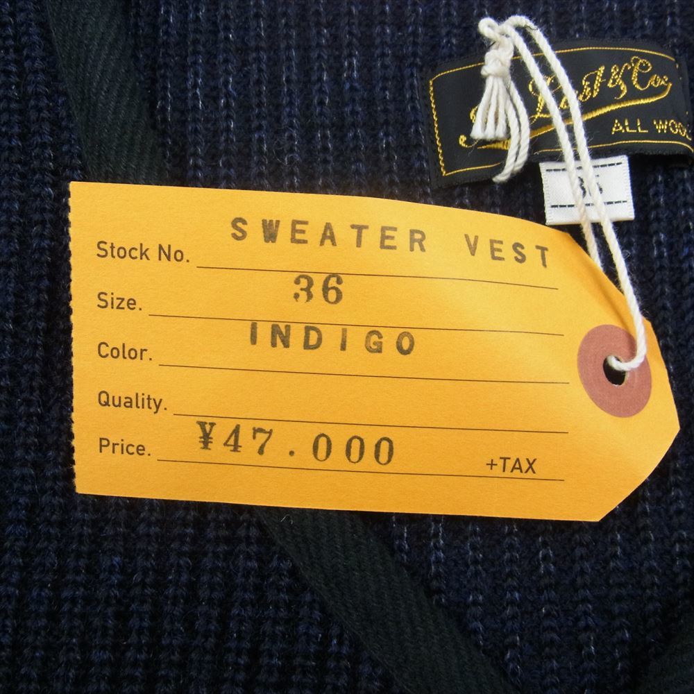 AT LAST アットラスト INDIGO SWEATER VEST インディゴ セーター ニット ベスト ネイビー系 36【中古】_画像5