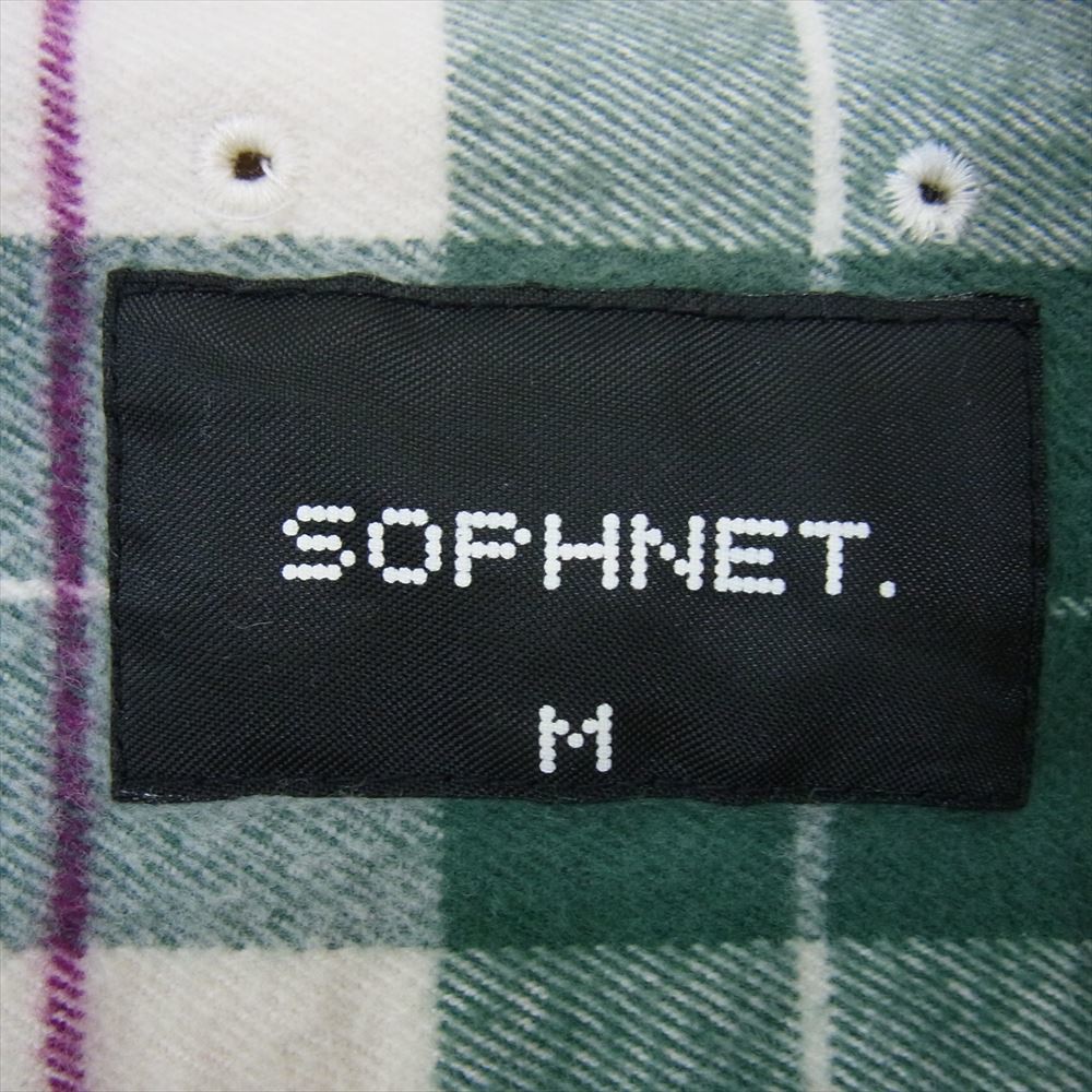 SOPHNET. ソフネット チェック 日本製 コットン ネル 長袖 シャツ グリーン系 M【中古】_画像4