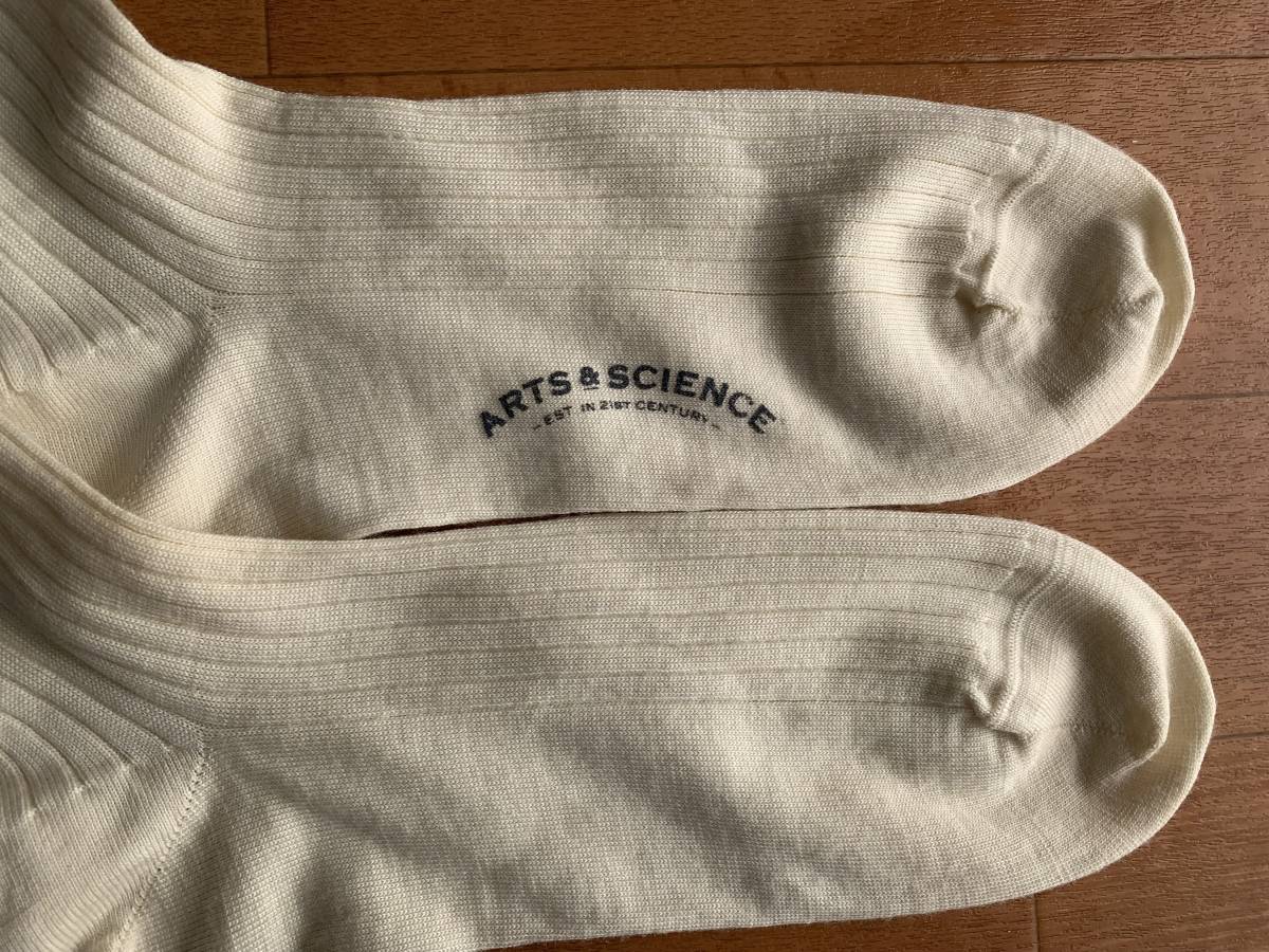 美品ARTS&SCIENCEアーツ&サイエンスPlain rib socksリブソックス靴下生成りウールソックス日本製_画像4