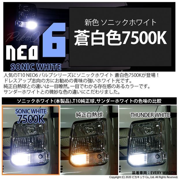 ニッサン デイズ (B21W) 対応 LED ポジションランプ T10 HYPER NEO 6 160lm ソニックホワイト 2個 11-H-9_画像2