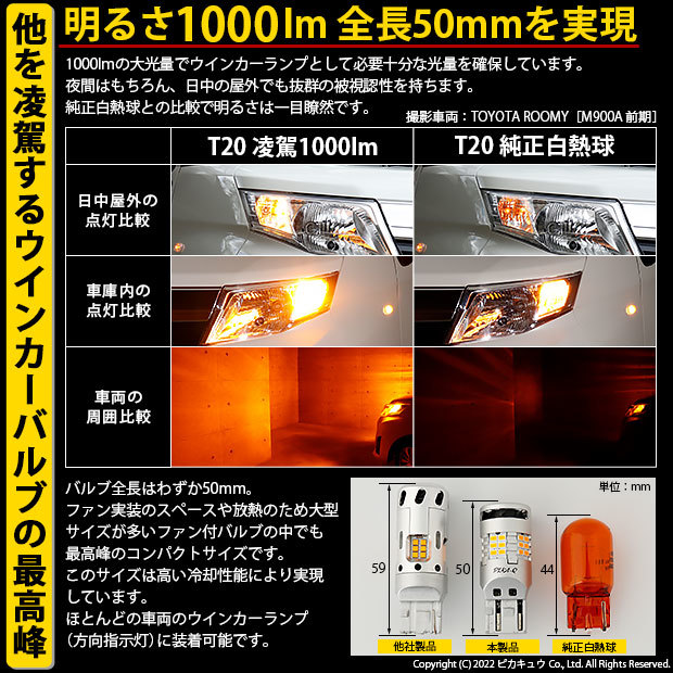 スズキ ソリオ (MA26S/36S46S) 対応 LED ハイフラ防止 FR ウインカーランプ T20S 凌駕-RYOGA1000- 1000lm アンバー 2個 11-J-1_画像5