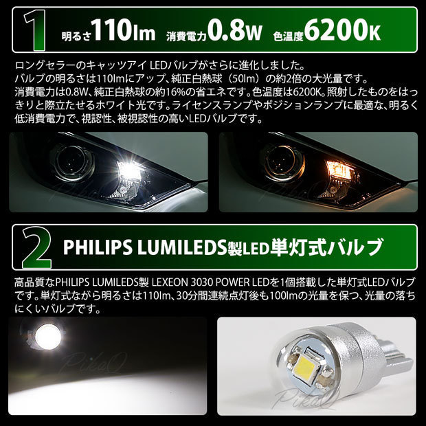 トヨタ GR ヤリス (MXPA12) 対応 LED ライセンスランプ T10 Cat's Eye 110lm ホワイト 6200K 2個 ナンバー灯 3-B-5_画像2