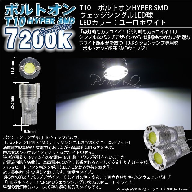 ダイハツ ハイゼットトラック (S500P/510P) 対応 LED ポジションランプ T10 ボルトオン 45lm ユーロホワイト 7200K 2個 3-B-8_画像2