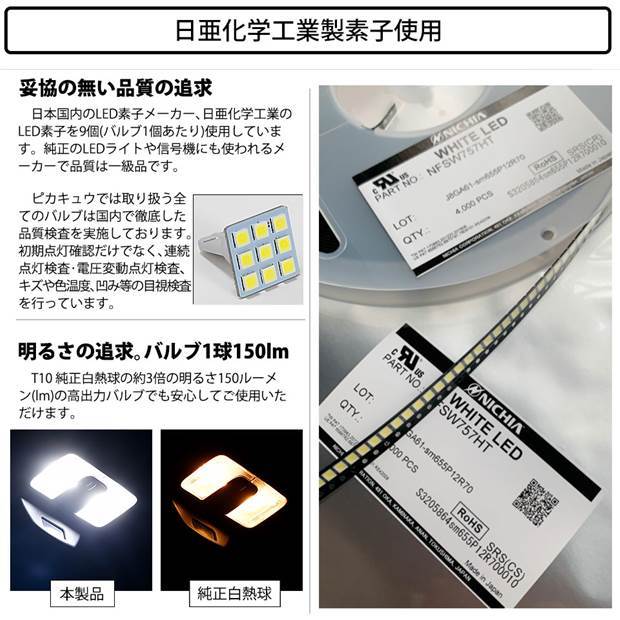 ニッサン セレナ ハイウェイスター (C27系 前期) 対応 LED フロントルームランプ T10 日亜3030 9連 T字型 150lm ホワイト 2個 11-H-20_画像2