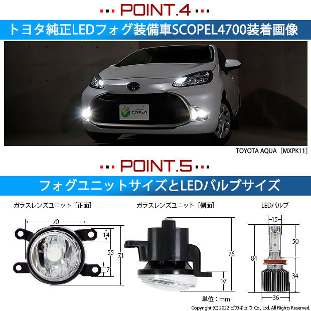 トヨタ アクア (MXPK10系) 対応 純正 MICRO LED SCOPE EYE L4700 ガラスレンズ フォグランプキット 4700lm ホワイト H11 44-B-7_画像7