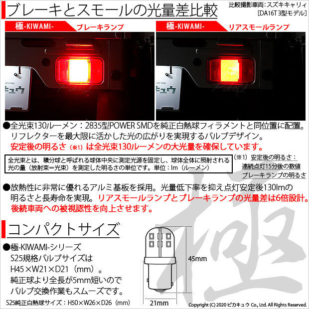 ダイハツ コペン (L880K) 対応 LED テール＆ストップランプ S25 BAY15d 極-KIWAMI- 130lm レッド 2個 7-A-8_画像2