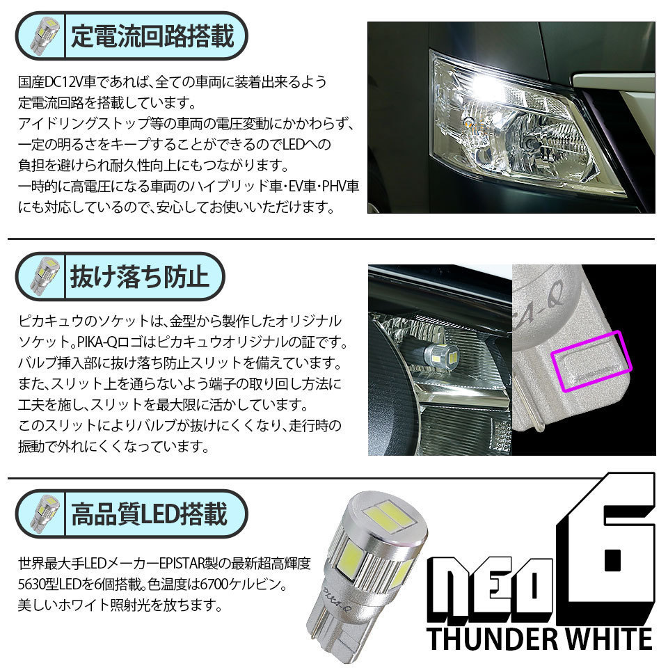 ホンダ フリード (GB3/GB4) 対応 LED ポジションランプ T10 HYPER NEO 6 160lm サンダーホワイト 6700K 2個 2-C-10_画像3