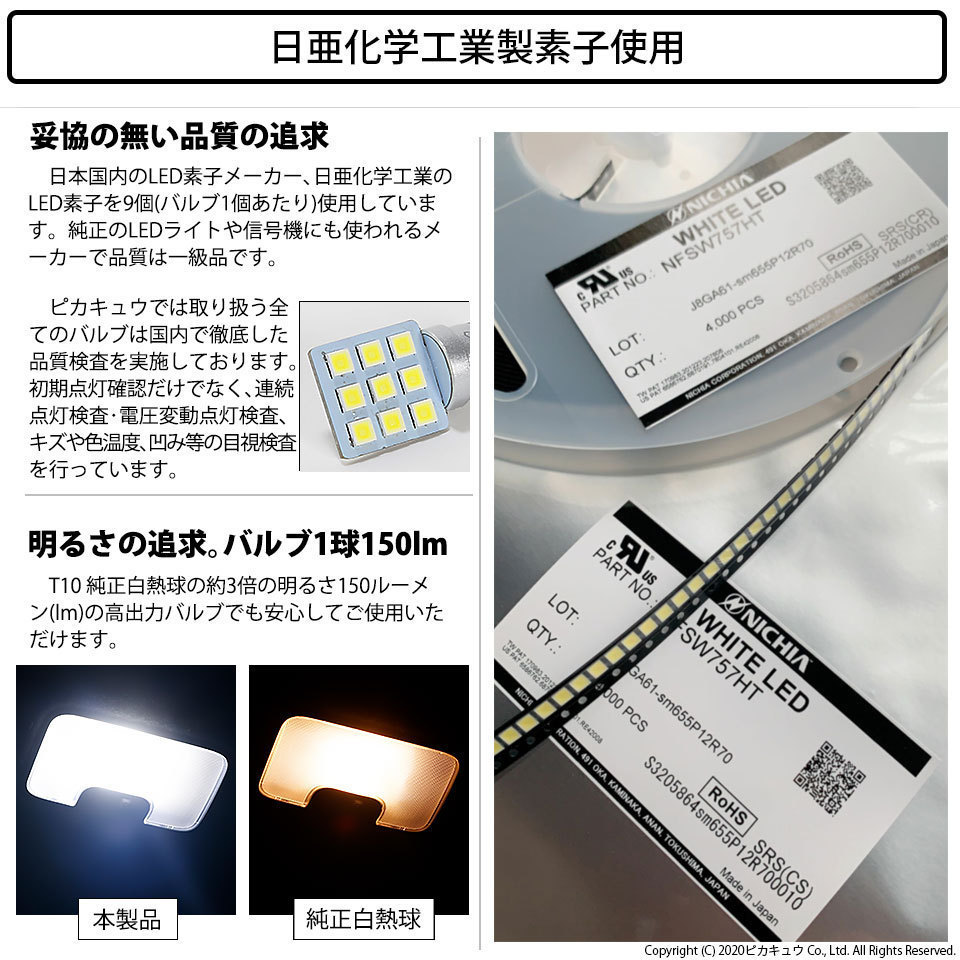 トヨタ カムリ (AXVH70/75) 対応 LED バニティミラーランプ T10 日亜3030 9連 うちわ型 150lm ホワイト 2個 11-H-22_画像2