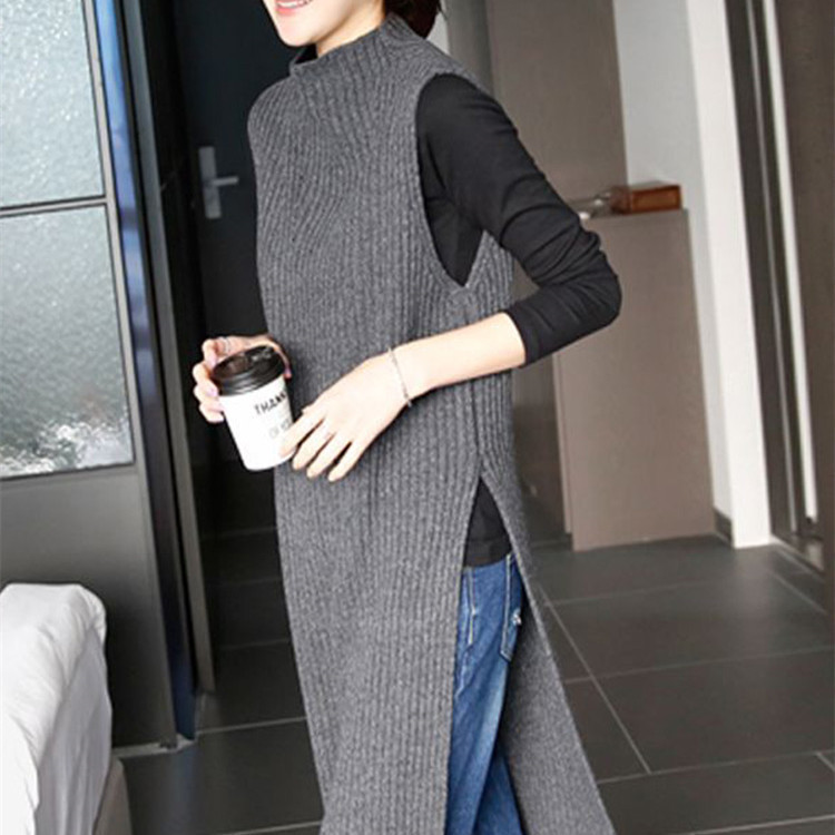  free shipping * immediate payment * knitted One-piece no sleeve slit One-piece knitted long the best bottleneck maxi height adult pretty * gray 