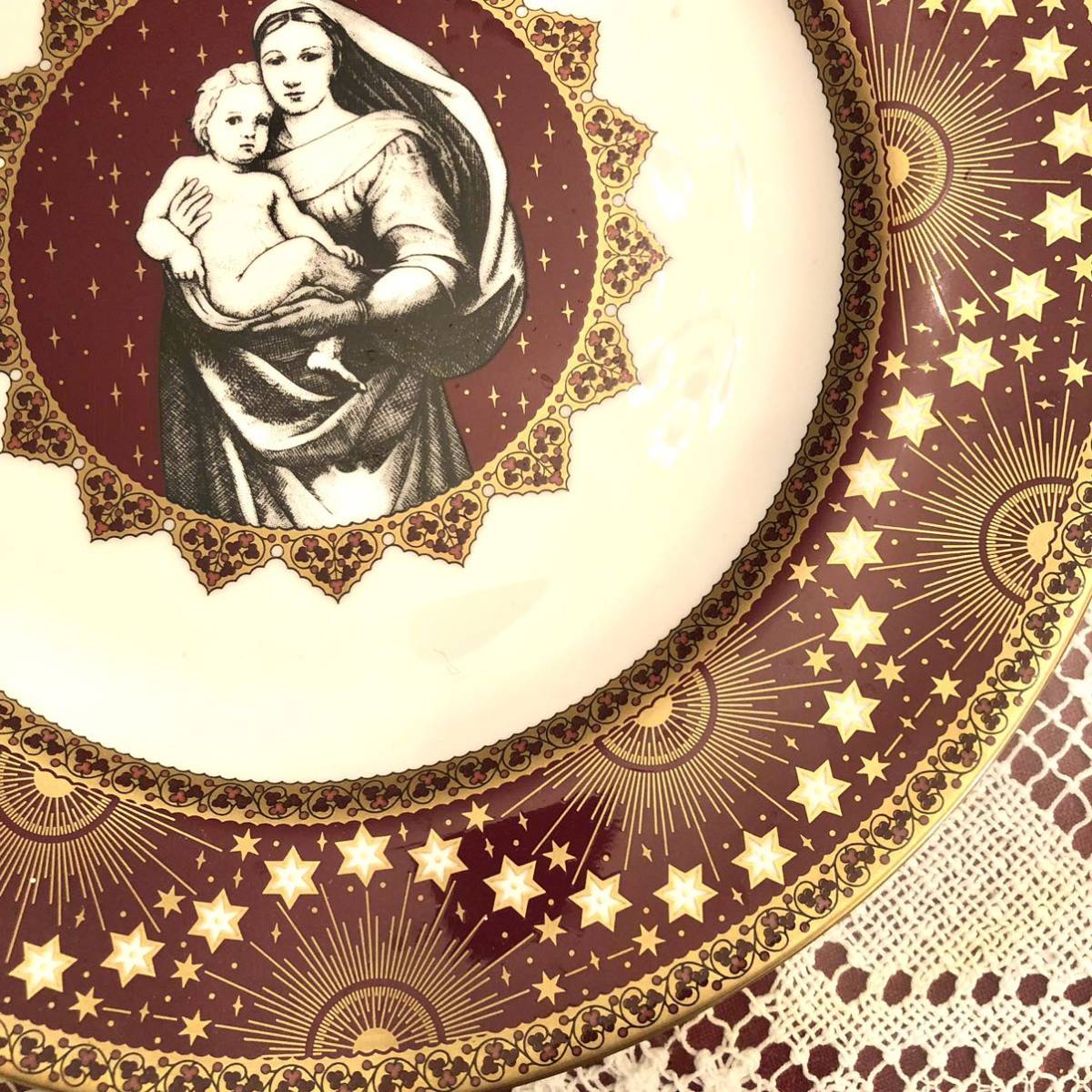 英国　イギリス　アンティーク　限定品　金彩　スポード　聖母マリア　キリスト教　ビンテージ　ヴィンテージ　ディナープレート　お皿_画像5