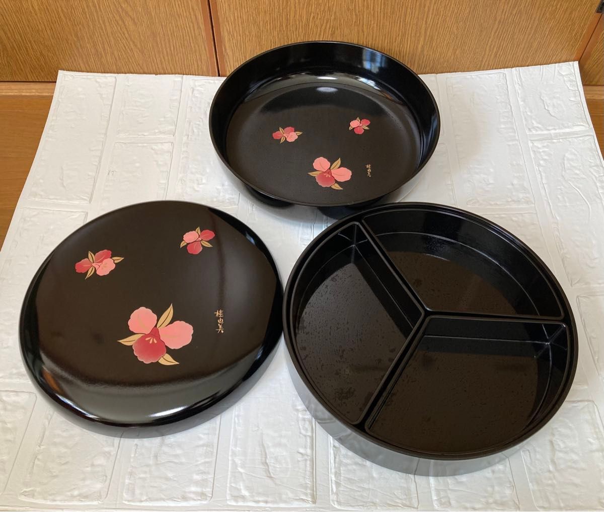 未使用品　桂由美　オードブル　煮物鉢　カトレア　山中漆器　 段オードブル 和食器 工芸品　yumi.katsura