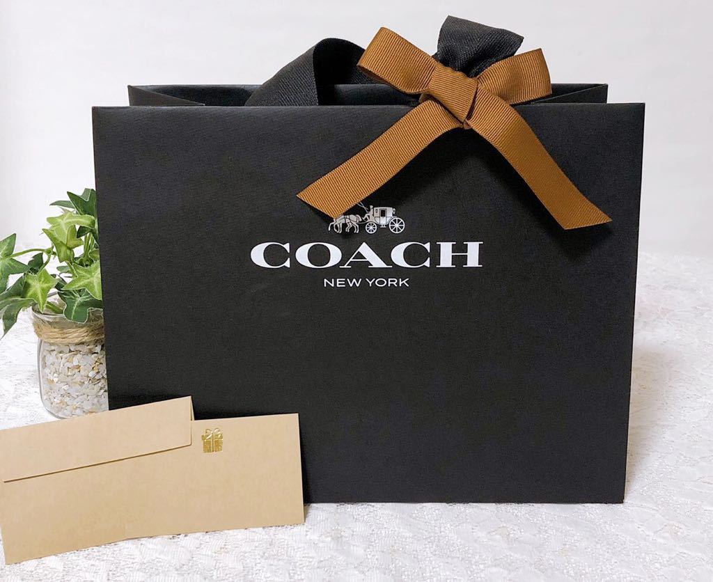 コーチ「COACH」ショッパー 財布箱サイズ (3020) 正規品 付属品 ショップ袋 ブランド紙袋 27×21×12.5cm ブラック 折らずに配送_画像1