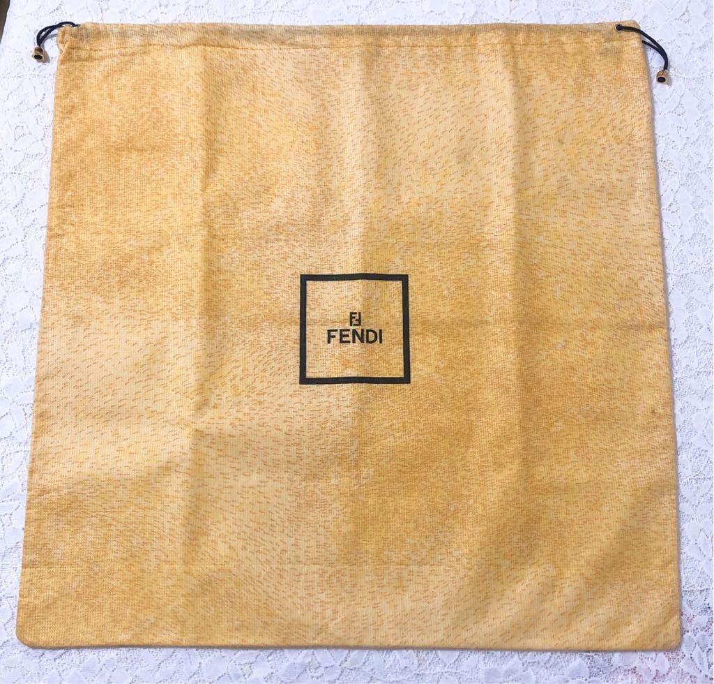 フェンディ「FENDI」バッグ保存袋 ヴィンテージ 旧型 (3234) 正規品 付属品 布袋 巾着袋 不織布製 イエロー 49×49cm 大きめ バッグ用 _画像1