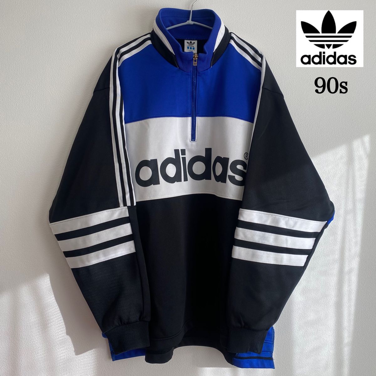 adidas 90s 80s トレーナー ハーフジップ ビッグロゴプリント 袖ロゴ