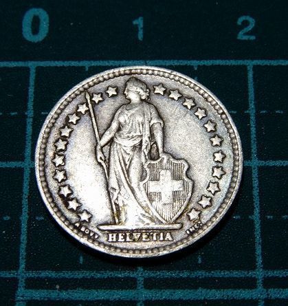 レア 希少品 1929年 スイス 1/2フラン ヘルヴェティア 槍とスイス国旗 盾を持つ 女神立像 銀貨 銀製 シルバー コイン 硬貨 メダル_画像1