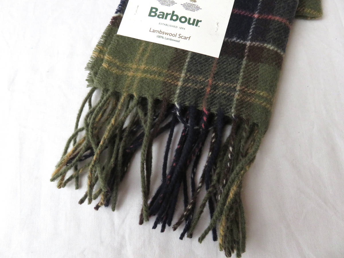 新品 Barbour バブアー ウール タータンチェック マフラー グリーン USC0001 羊毛100% スカーフ バーブァー メンズ レディース 定6600_画像2