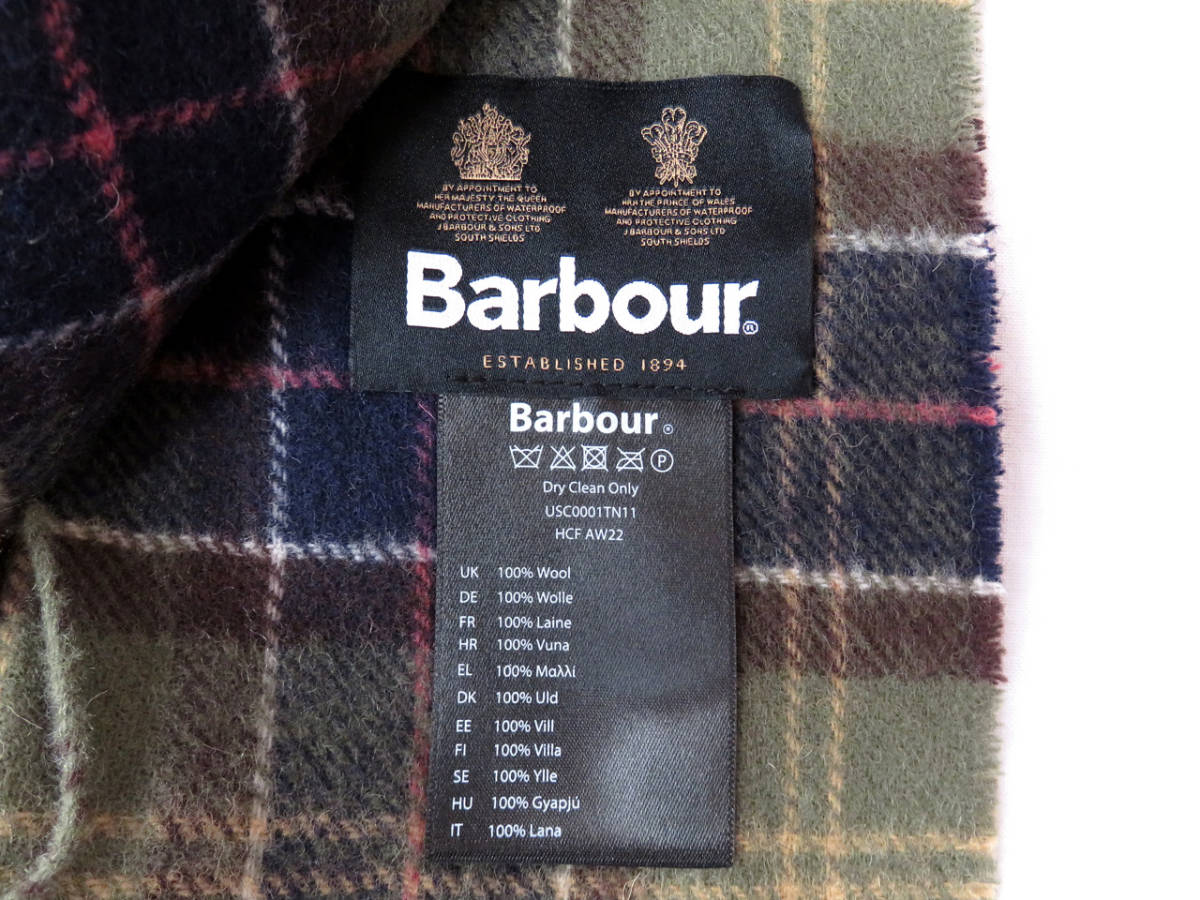 新品 Barbour バブアー ウール タータンチェック マフラー グリーン USC0001 羊毛100% スカーフ バーブァー メンズ レディース 定6600_画像4