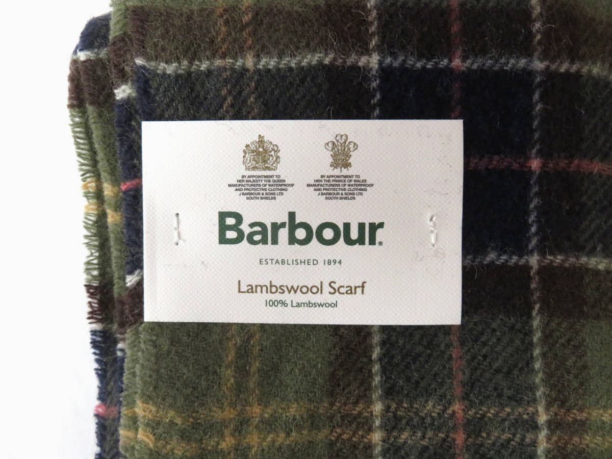 新品 Barbour バブアー ウール タータンチェック マフラー グリーン USC0001 羊毛100% スカーフ バーブァー メンズ レディース 定6600_画像6