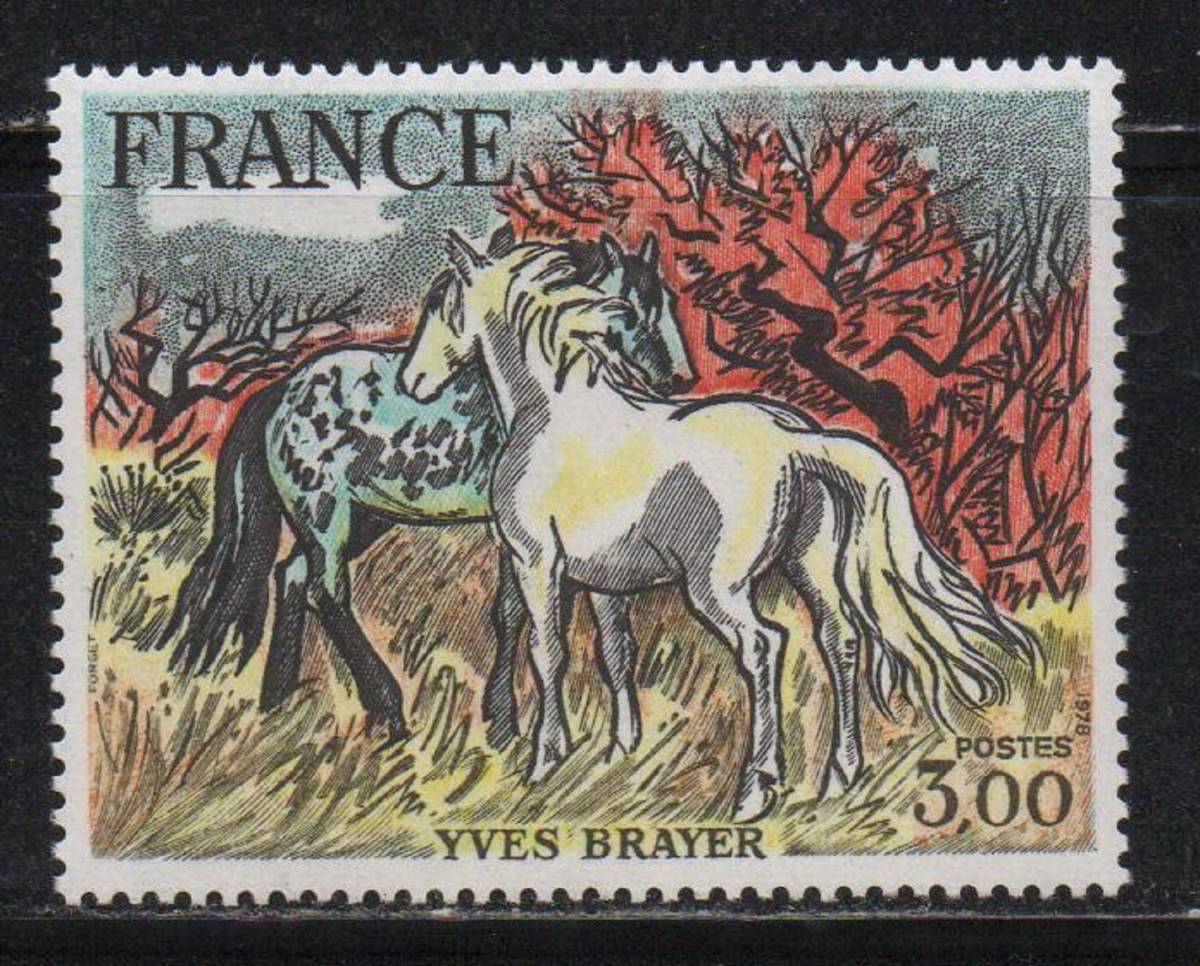 《f-331/絵画》フランス / 1978年・Yves Braye作 (Horses of Camargue)　１種(未)_画像1