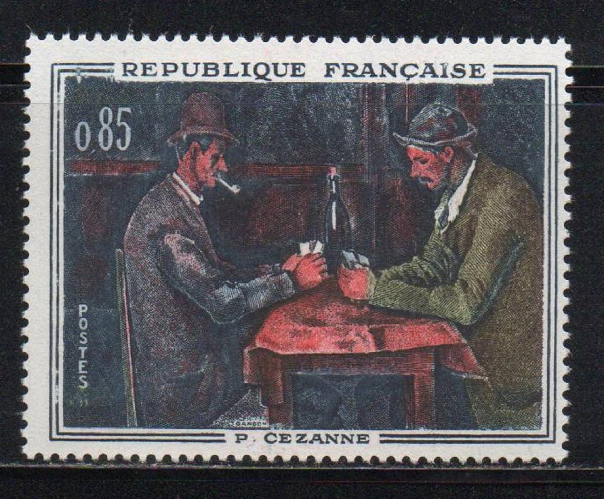 《f-425/絵画》フランス / 1961年・Paul Cezanne作 (The Card Players)　１種（未）_画像1