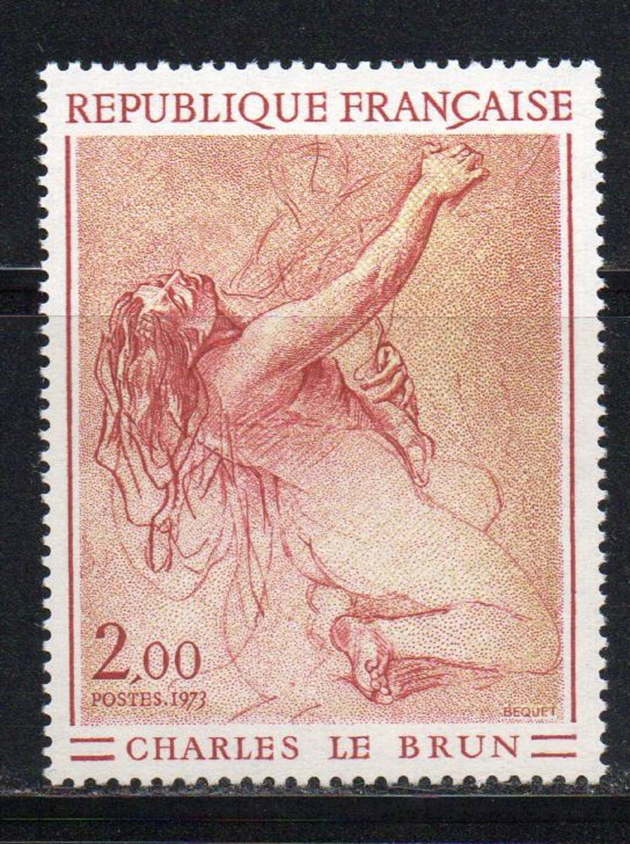 《f-359/絵画》フランス / 1973年・Charles le Brun作（Study of a Kneeling Woman） １種（未）_画像1