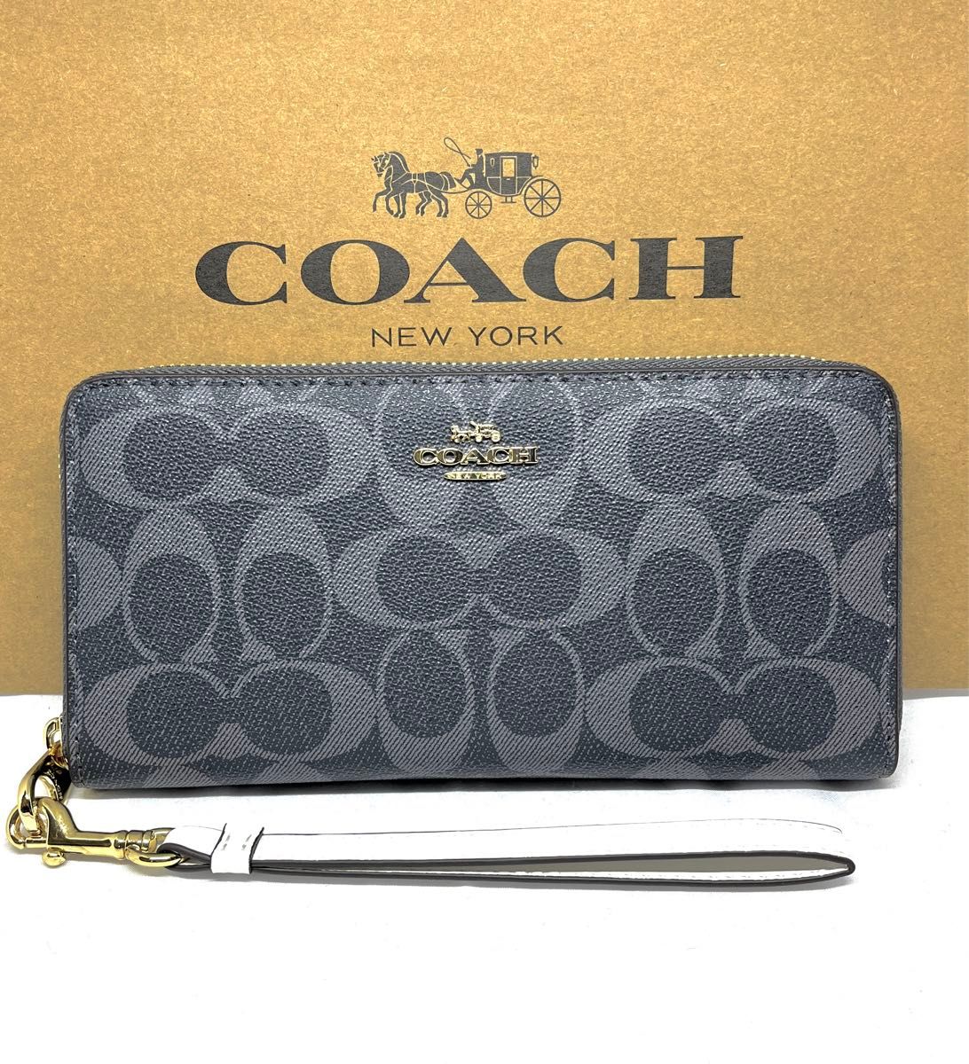 COACH コーチ 長財布 ストラップ シグネチャー  ブルー(パーブル)