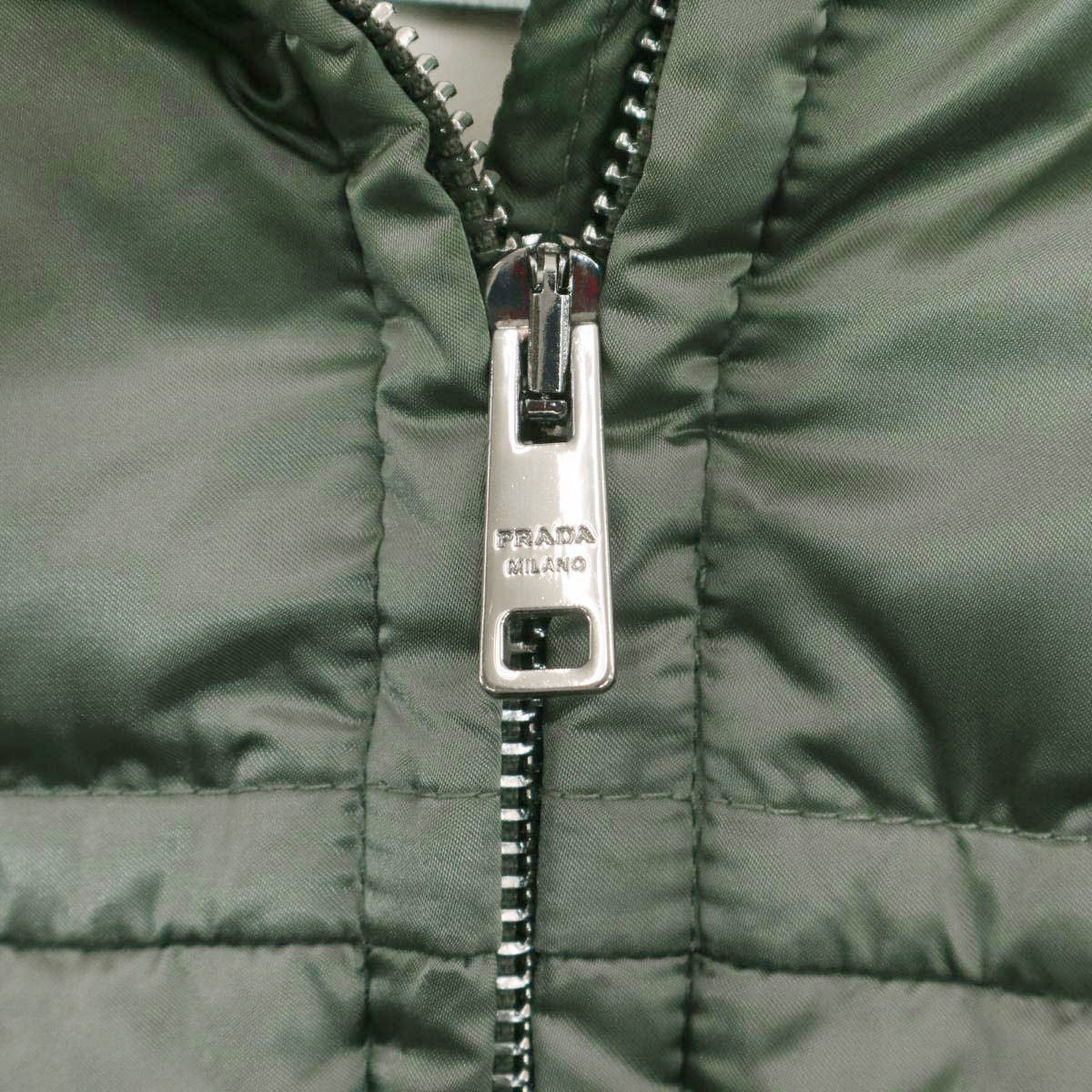  Prada fur hood down jacket 29P794 lady's green PRADA used [ apparel * small articles ]