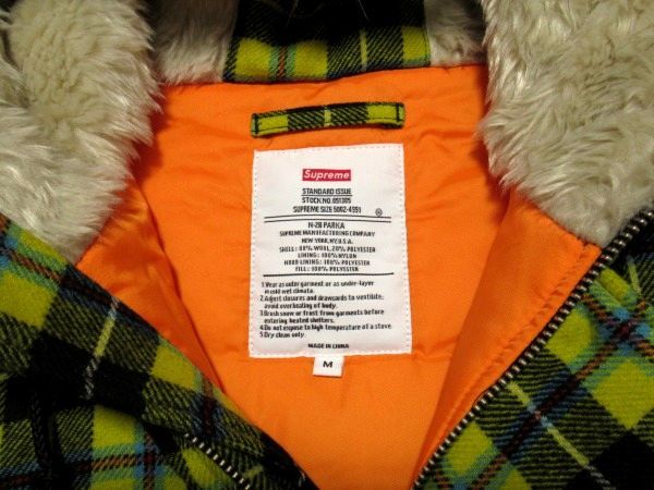 試着のみ 18AW Supreme Wool N-2B Jacket Mサイズ 中綿 ウール ミリタリー ジャケット Yellow Plaid イエロー プレイド チェック_画像6