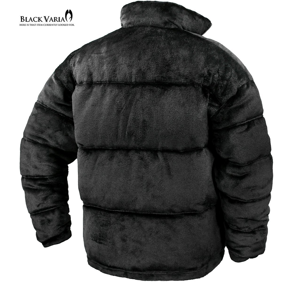 424007-20 BlackVaria ファーブルゾン 中綿ジャケット オーバーサイズ 無地 アウター パデッドジャケット メンズ(ブラック黒) XL ゆったり_画像2