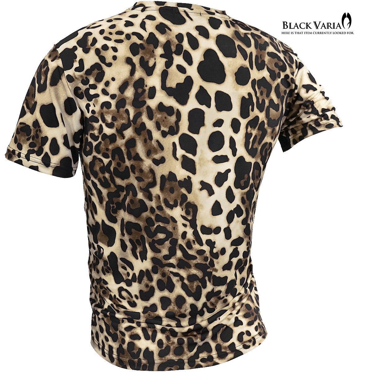 233156-br BlackVaria Tシャツ クルーネック ヒョウ柄 豹 レオパード 日本製 派手 スリム ストレッチ 半袖 mens メンズ(ブラウン茶) XL_画像2