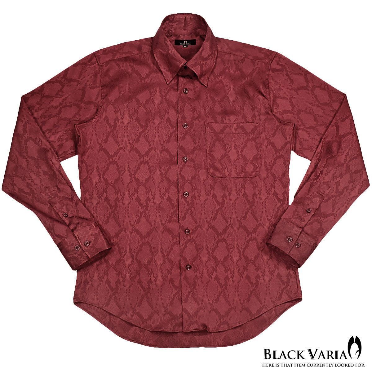 6#a181711-win BLACK VARIAドゥエボットーニ パイソン蛇柄 ジャガード [レギュラーカラー]ドレスシャツ メンズ(ワインレッド赤) 3L 衣装_画像6